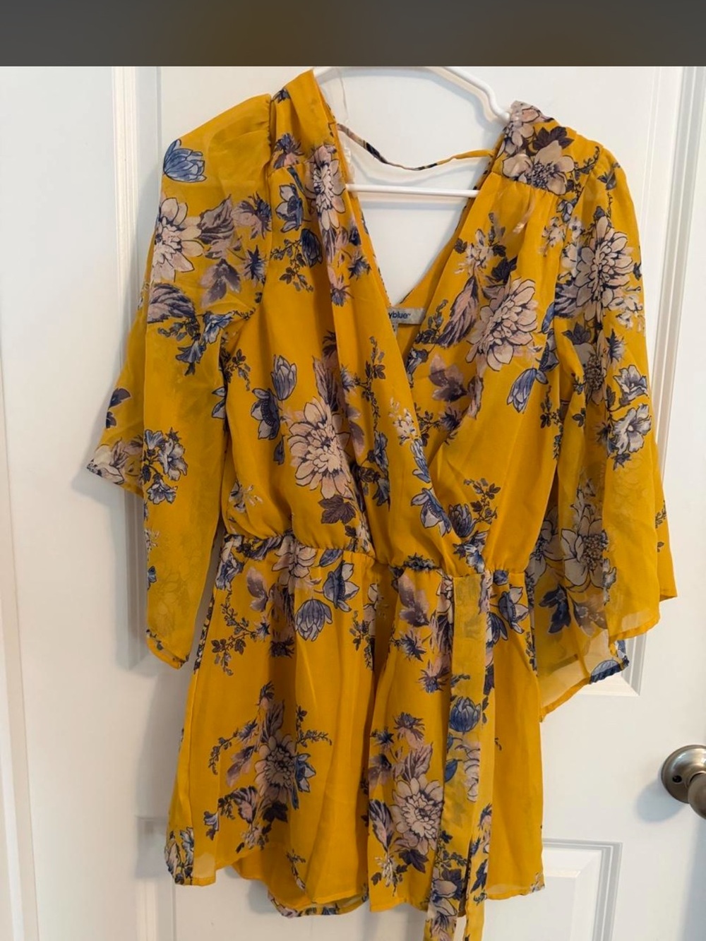 bailey blue Yellow Floral Wrap Mini Dress